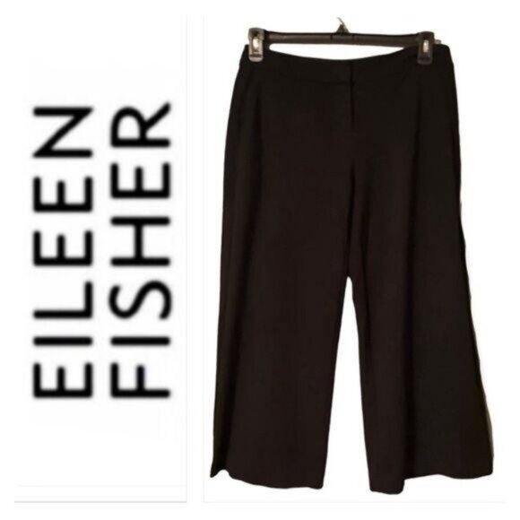 Eileen Fisher Women Cropped Trousers Pants Small Black Wide Leg Preppy Black - Picture 1 of 9